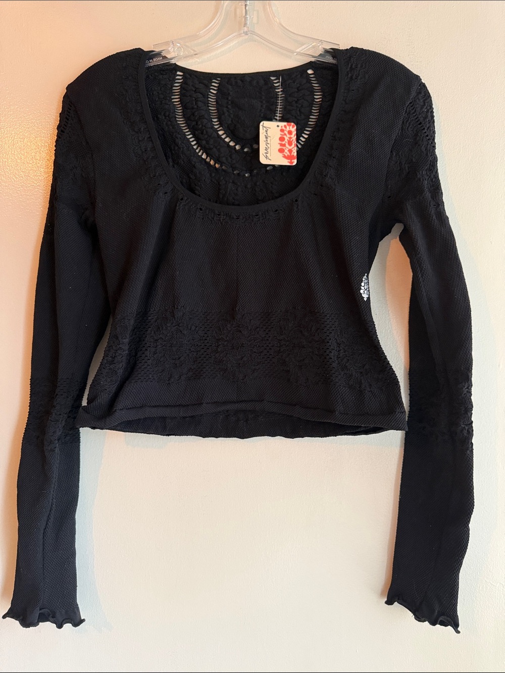 FP Movement by Free People Black Scoop Neck Cropped Long Sleeve Top NWT